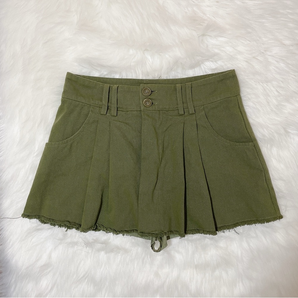 Olive green pleated skirt